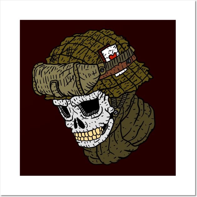 skull soldier. ww2. hand drawn illustration. Wall Art by JJadx